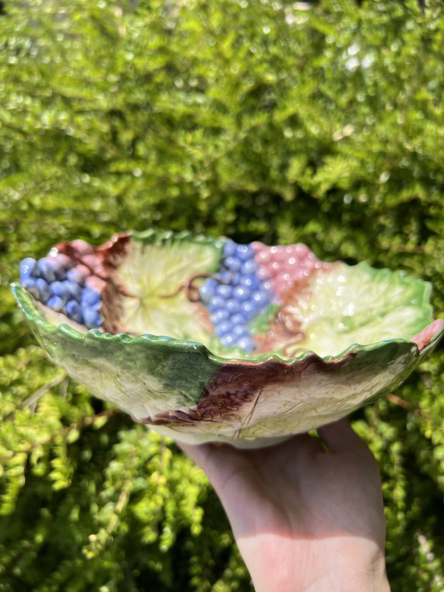 🍇 Vintage keramische fruitafvoer met druiven & wijndruifbladeren decor 23 – photo 8